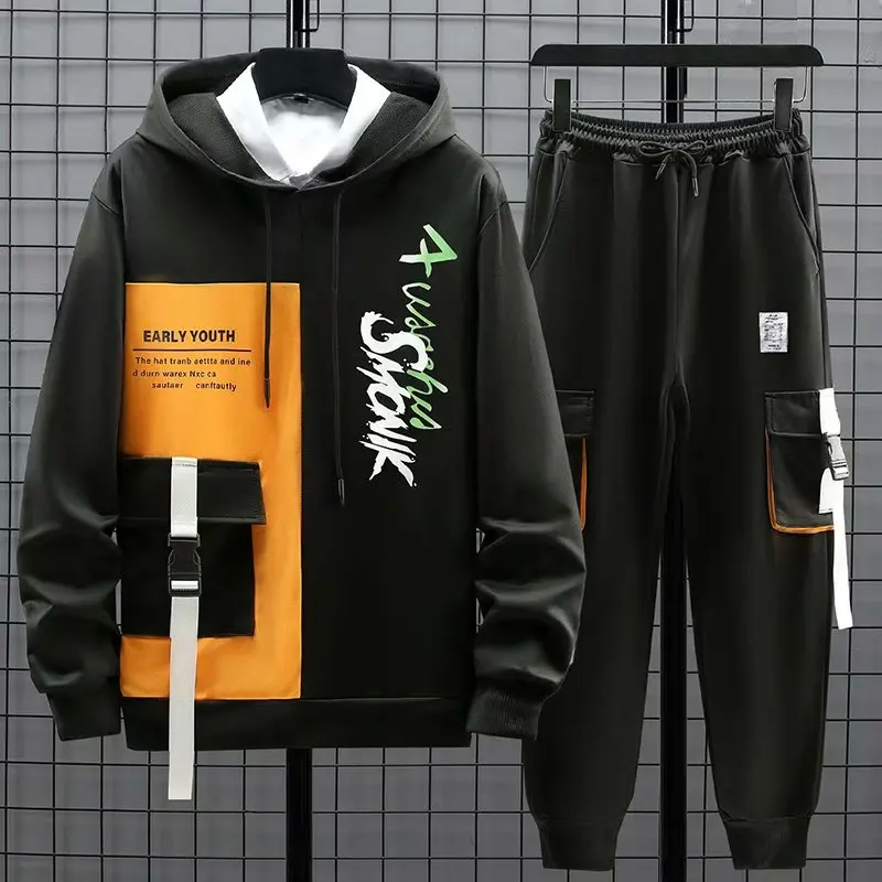 Conjunto de Sudadera con capucha para hombre, ropa de calle informal Harajuku, pantalones de chándal, moda Hip Hop, primavera y otoño, 2021