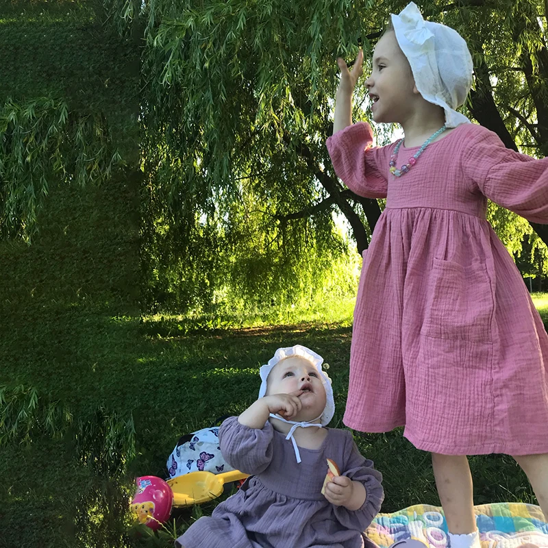 Vestidos de doble gasa para niños, ropa de princesa para niños, trajes de algodón orgánico, vestido informal encantador para niñas, otoño y primavera