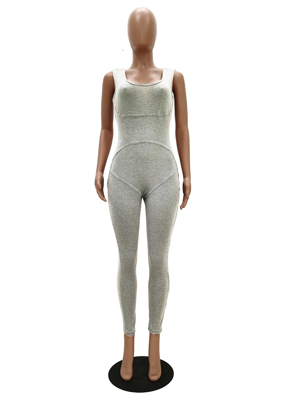 2021 Women Solid Ribbed Knitting Tank Jumpsuit O Neck Sleeveless Slim Romper Casual Active Overall Fitness Gym Workout Jumper