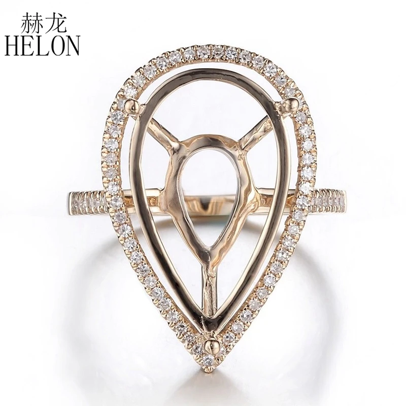 

HELON 11x19.5mm - 13x21mm Pear Cut Solid 14K Yellow Gold 0.4ct Natural Diamonds Semi Mount Engagement Ring Women Fine Jewelry