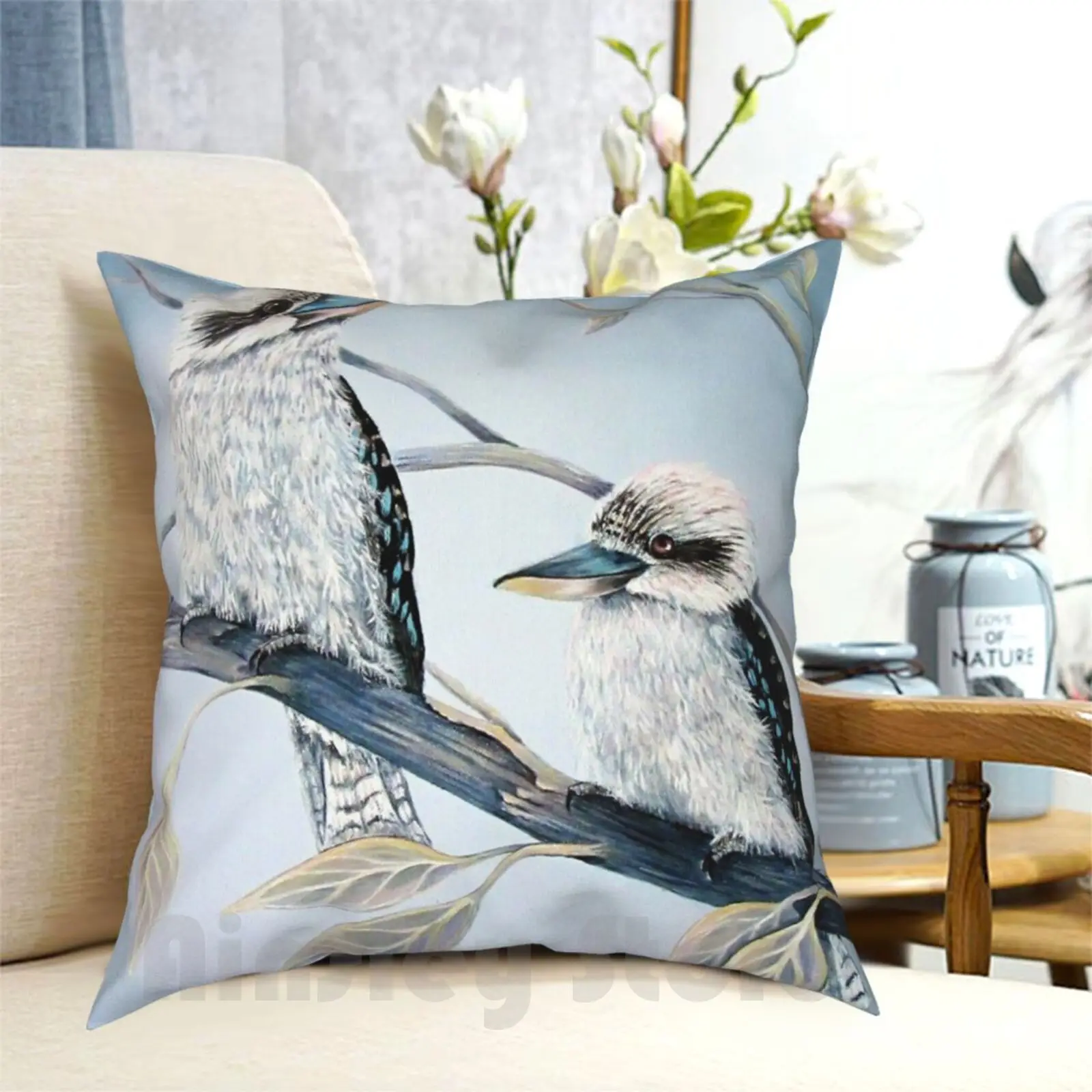 Cool Kookaburras Pillow Case Printed Home Soft Throw Pillow Kookaburras Tree Birds Nature Acrylic Decorative Blues Blue