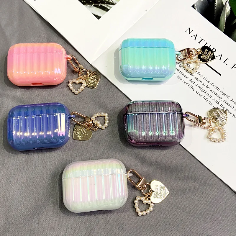 3Dラブパールシェルキーホルダーウォータードロップ,Apple Airpods 1 2 3 Pro用ハードイヤホンケース,ワイヤレスヘッドセットカバー