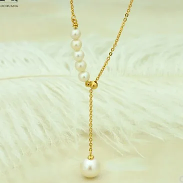 24k pure gold necklace 999 real gold pearl necklaces for women adjustable chain sweater chains 42cm