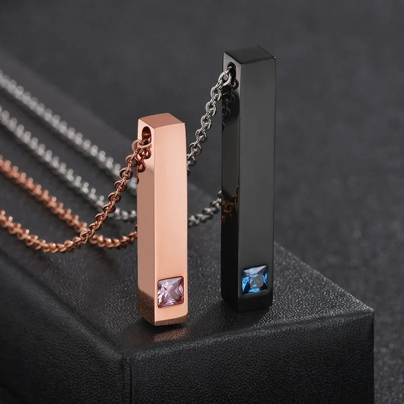 Nextvance Stainless Steel Custom Engraved Name Date Bar Black Color Necklace Women Men Lover Personalized Pendant Jewelry Gift