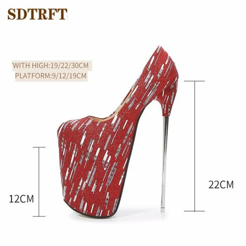 SDTRFT Catwalk Shows Pumps Gold Red shoes Woman 20cm 22cm 30cm Metal Thin Heels Bridal zapatos mujer Party Dance Girl\'s Stiletto