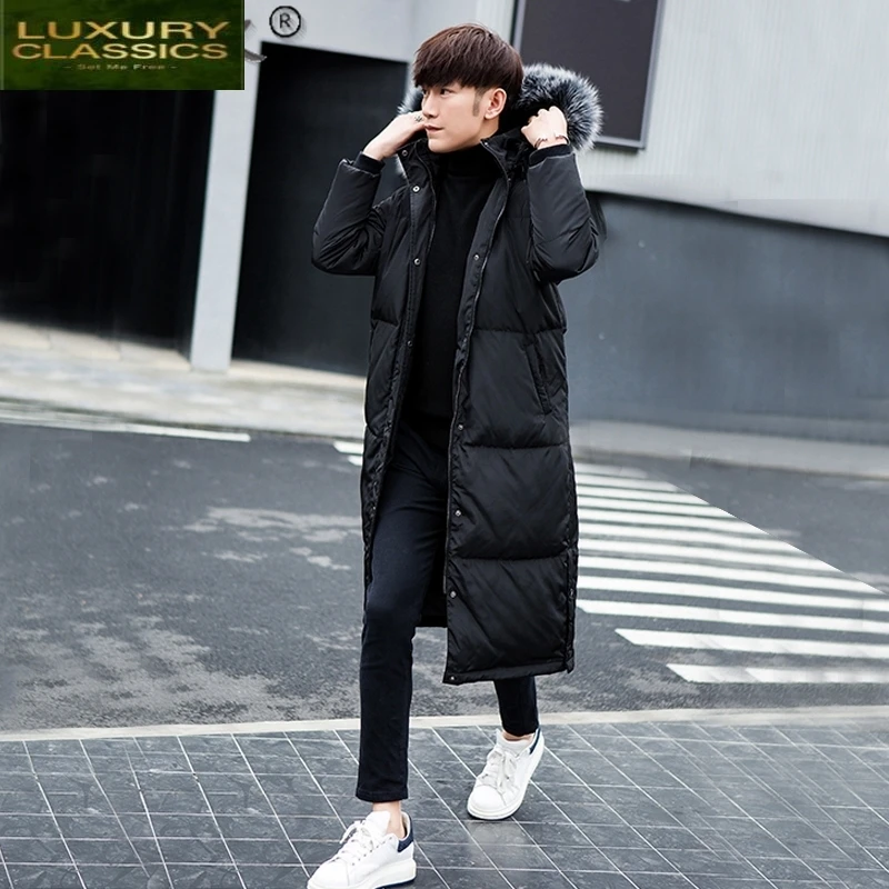 Korean Style 90% White Duck Down Jacket Men Coat Real Fox Fur Collar Long Coats Thicken Mens Clothing Plus Size 5XL 2021