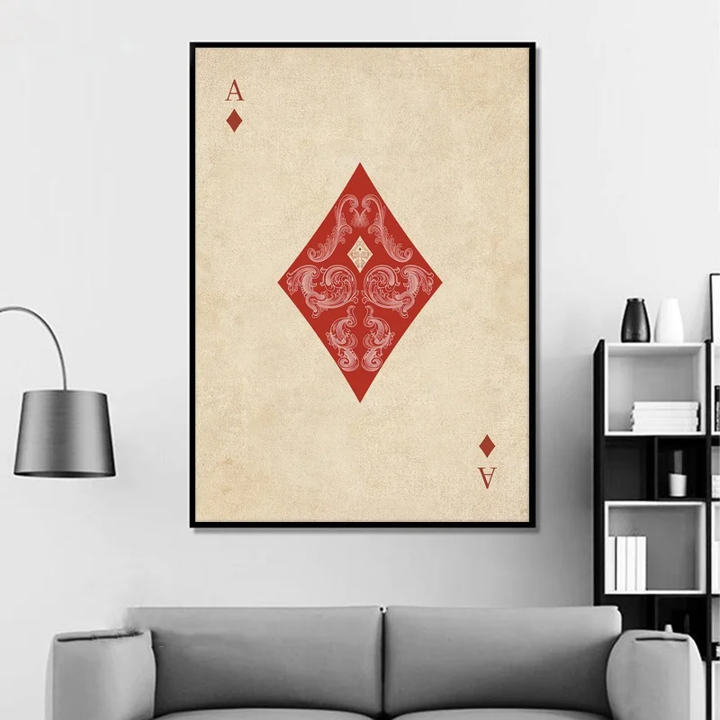 Hd طباعة الآس الماس القلب بوكر الطوابق من بطاقات خمر طباعة على قماش ديكور المنزل الحديث المشارك جدار صورة فنية اللوحة #5
