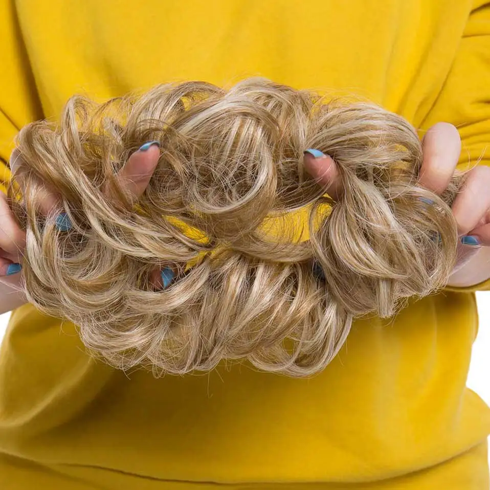 HAIRRO Mädchen Gerade Donut Chignon Haarteile Synthetische Ombre Elastische Hochsteckfrisur Chignon Flauschigen Chaotisch Scrunchies Haar Brötchen