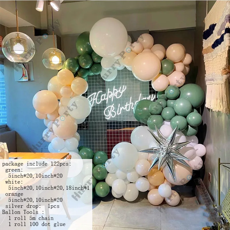 122Pcs Birthday Decoration Balloon Garland Arch White Orange Latex Balloons for Wedding Anniversary Party Decorations Supplies