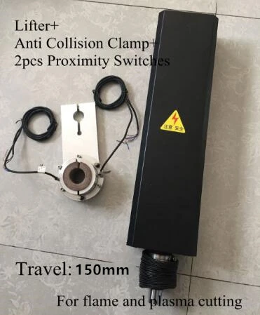 

24VDC 150mm Travel 1250mm/min 2150mm/min CNC Flame Plasma Cutting Lifter Z axis +Anti Collision Clamp+2pcs Proximity Switches