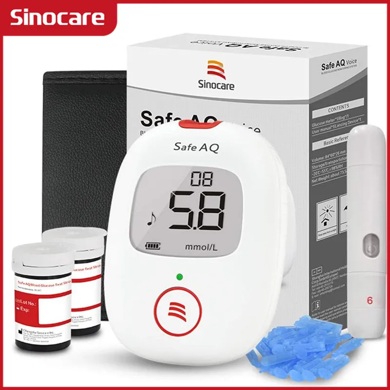 Sinocare безопасная голос для измерения уровня глюкозы в крови, глюкометр для измерения уровня глюкозы в Тесты-полосками, ланцетами с функцией Voice для медицинской помощи при сахарном диабете