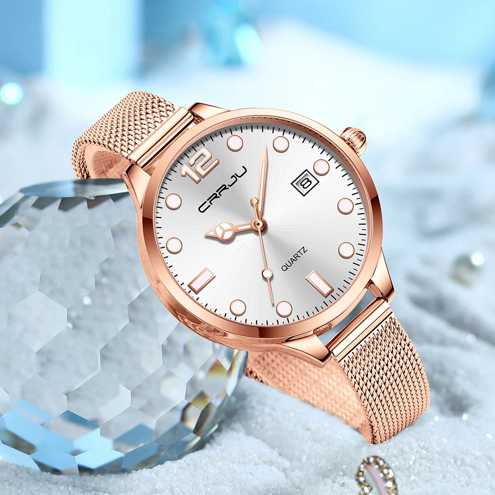 CRRJU 2025 Classic Women Quartz Watch Waterproof Stainless Steel Watchstrap Fashion Women Watch Gift Date Clock view 4