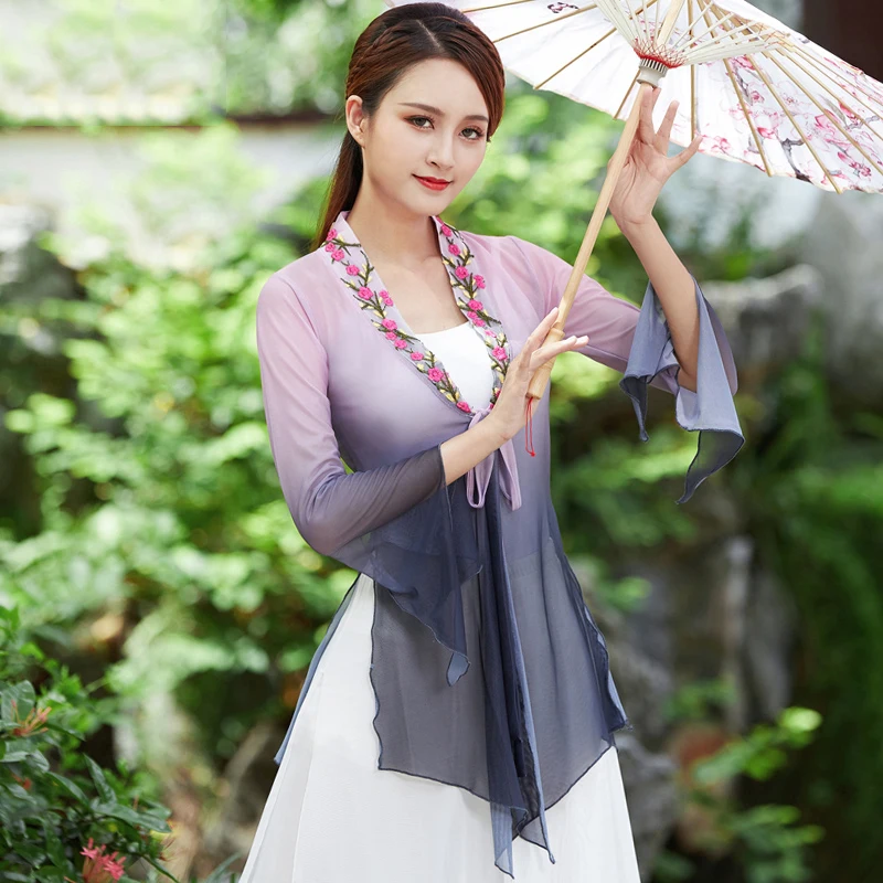 

New Classical Dance Clothes For Women Adult Long Sleeve Mesh Tops Female Elegant Embroidered Belly Dance Practice Blouse DQL3990