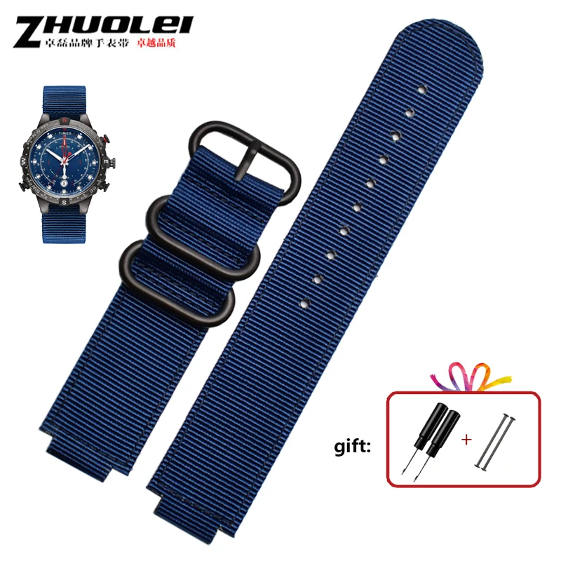 fit Timex watch T2N721 T2N720 739 TW2T3600 wristband lug end nylon strap 24*16mm watchband stainless steel ring black blue green