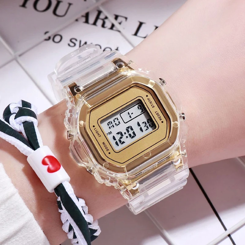 

Fashion Men Women Watches Gold Casual Transparent Digital Sport Watch Lover's Gift Clock Children Kid's Wristwatch Female Clock