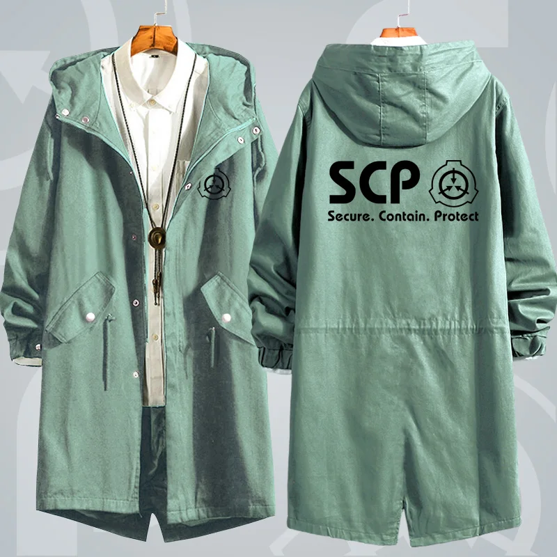 Men Long Coat Anime Game SCP Foundation Cosplay Loose Hoodie Coat Long Trench Jacket Sweatshirt Thicken Overcoat