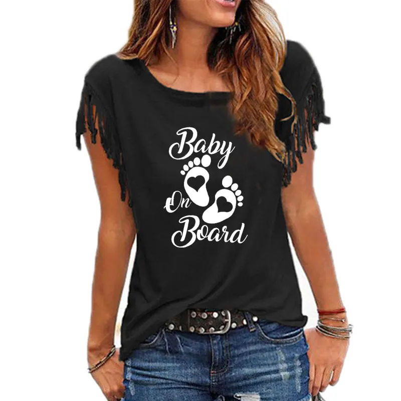 Baby On Board  Printed T-Shirt Women  Summer O-Neck Short Sleeve Tee  Femme Loose Casual Tops