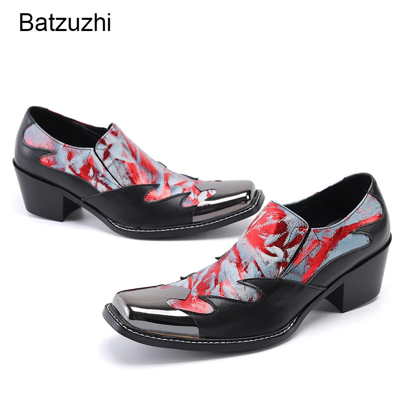 

Batzuzhi Men's Shoes 6.5cm High Heels Black Genuine Leather Dress Shoes Men Steel Toe Fashion Party and Wedding Shoes Male!38-46