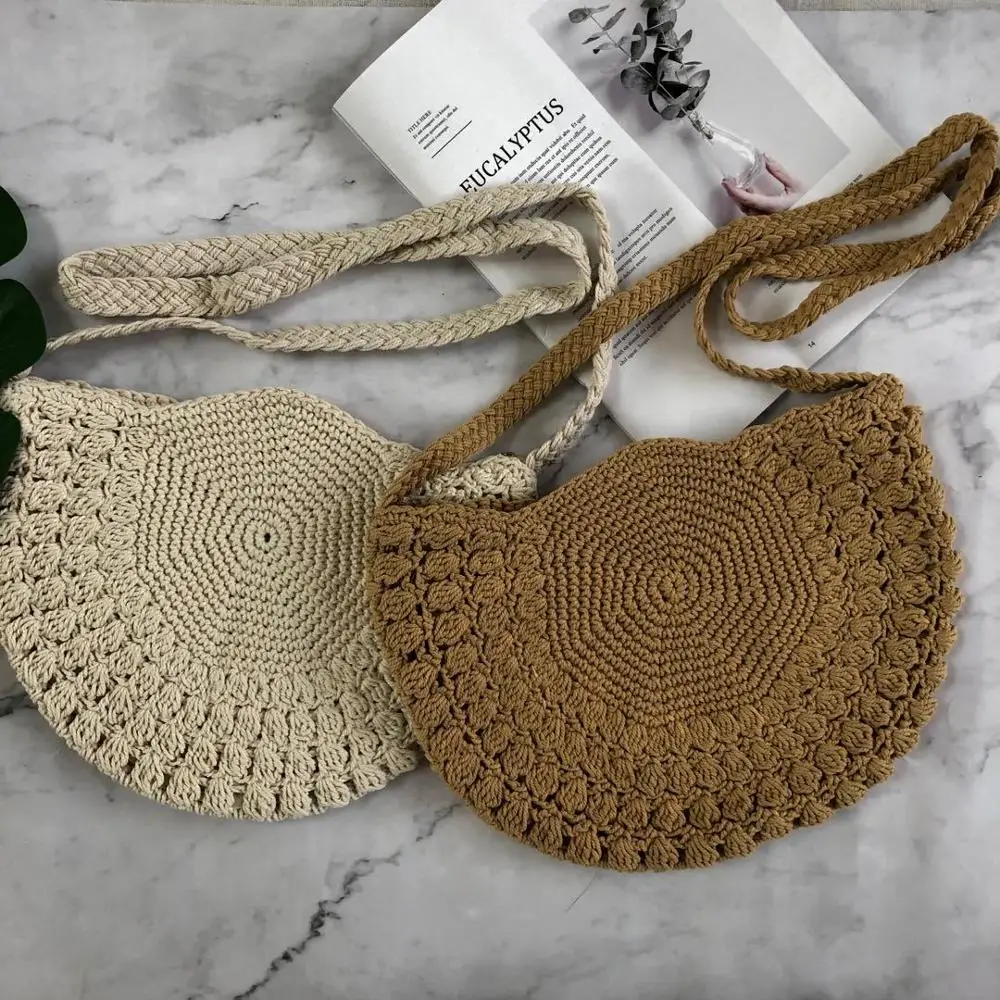

Bohemian Half Moon Straw Bag For Women Handmade Rope Woven Shoulder Crossbody Bags Large Capacity Tote Summber Beach Rattan Bag