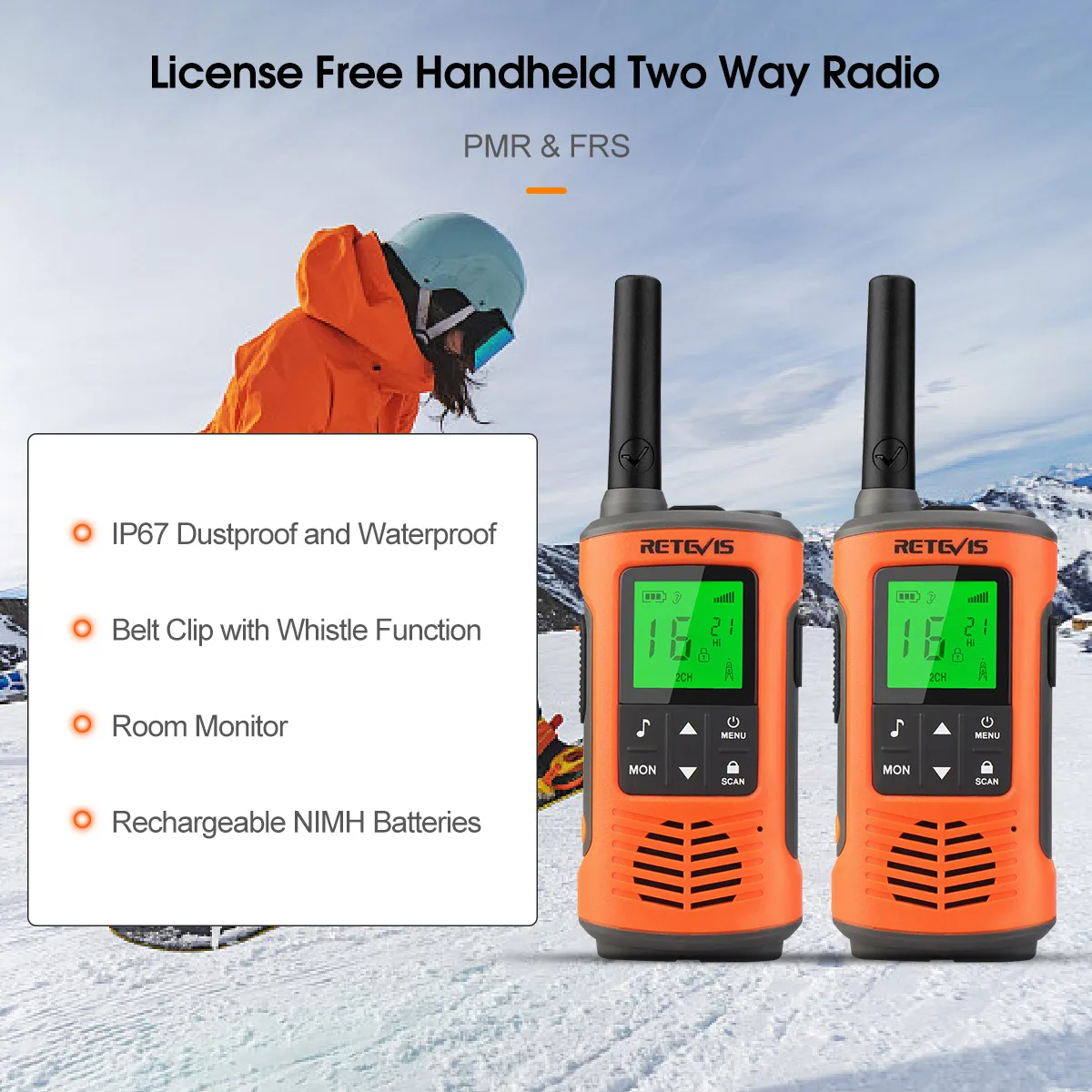Retevis RT45P IP67 Wasserdichtes Walkie-Talkie 2 Stück Wiederaufladbares Zwei-Wege-Funkgerät PMR446 Lizenzfreies Typ-C für Camping und Wandern – Detail 2