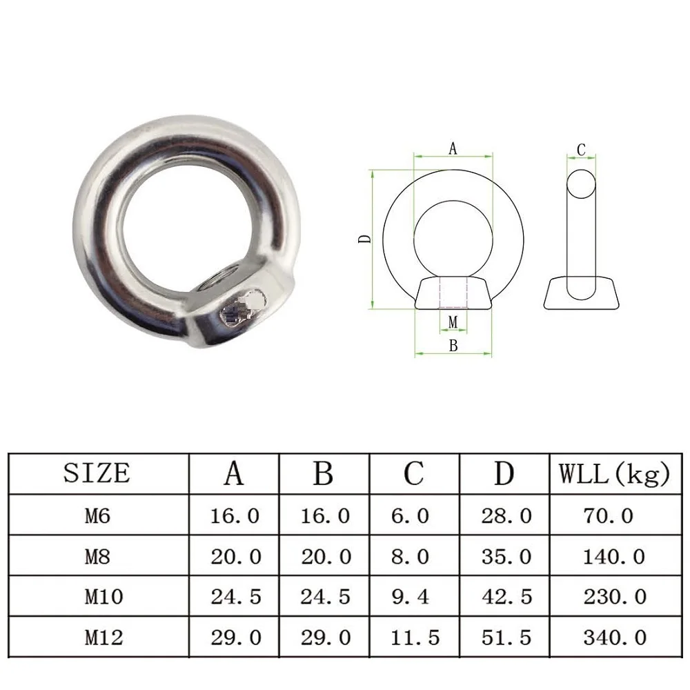2PCS DIN 582แหวนยก Eye Nut M5 M6 M8 M10 M12สแตนเลส304และ316ฮาร์ดแวร์เมตริก Eye Nuts