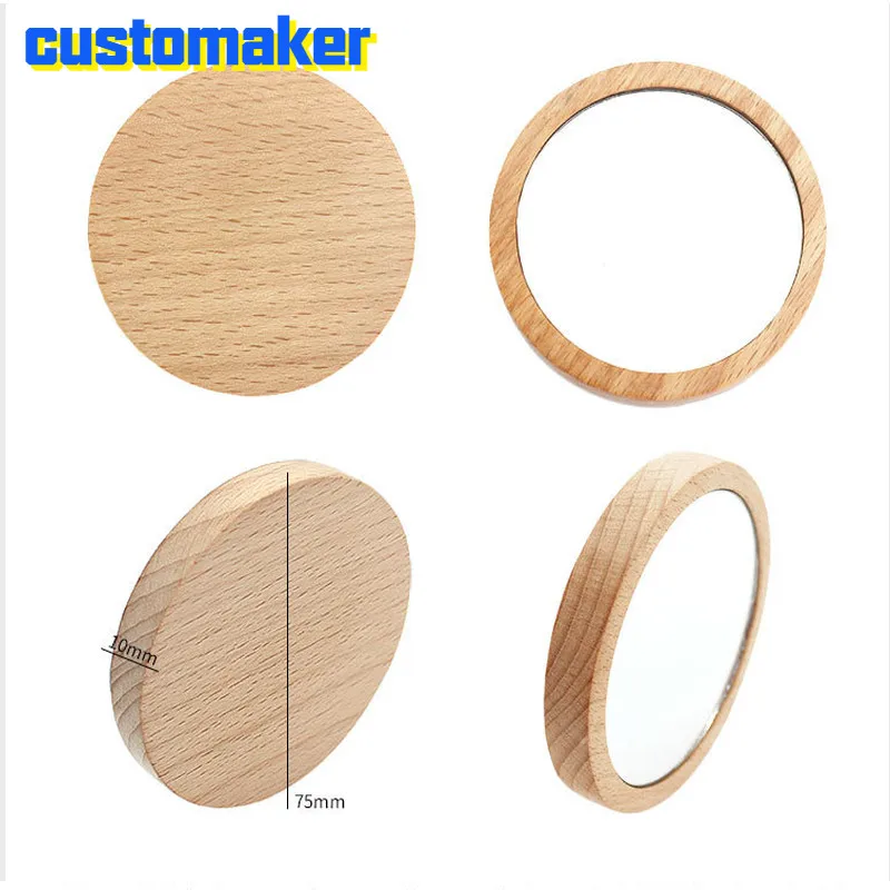 Custom Creative Round Vanity Mirror, Eco-friendly Wood, Unique Design for Business Gifts,Wedding Souvenir, 100Pcs