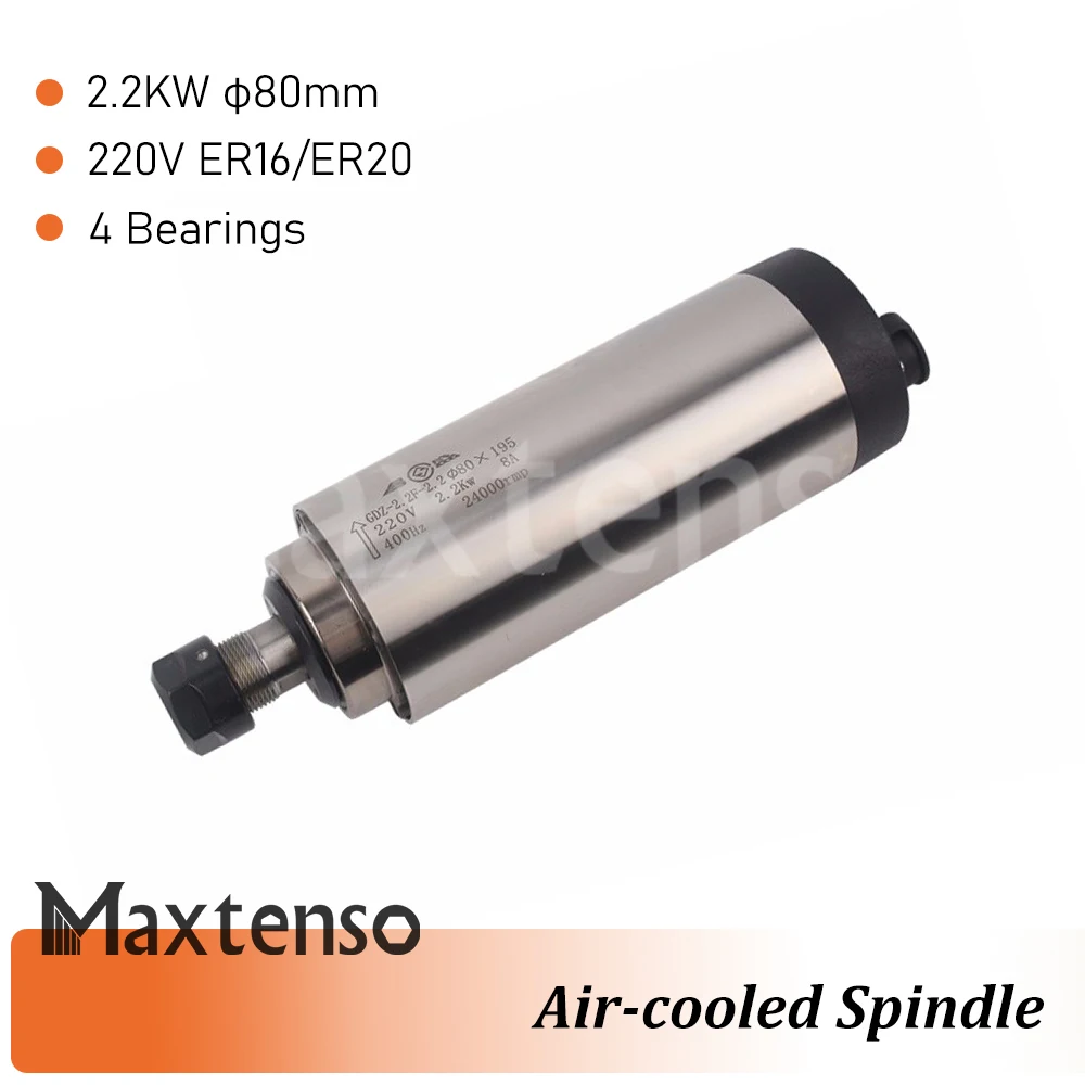 MAXTENSO High Quality 2.2KW Air Cooled Spindle ER20 ER16 Milling Spindle 220V 4 Bearings GDZ80F-2.2 Cutting Engraving CNC Parts