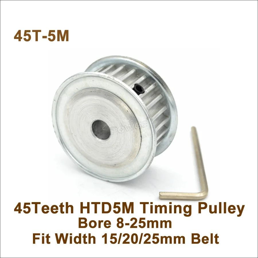 

POWGE 45 Teeth 5M Synchronous Pulley Bore 8-25mm Fit W=15/20/25mm 5M Belt 45T 45Teeth HTD 5M Timing Belt Pulley 45-5M AF