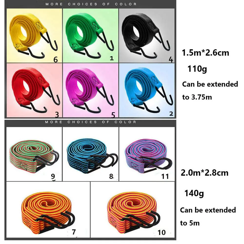 1.5/2 metri cinghie elastiche in gomma per Moto bagagli corda ganci per cavi cravatta portapacchi cinturino a fascia fissa gancio accessori Moto