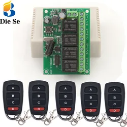 Diese-Receptor e Transmissor de Relé Sem Fio, Controle Remoto Universal, Garagem, Luz, Motor, LED, DC, 12V, 24V, 4CH, RF, 433MHz