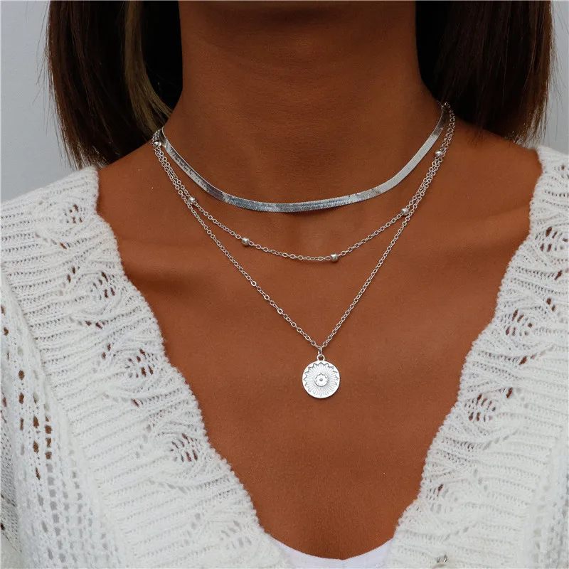 Vintage Mehrschichtige Mond-Münzen-Hamsa-Hand-Kettenhalsketten für Frauen, Boho Elefanten-Herzen-Anhänger Halsketten Schmuck – Detail 9