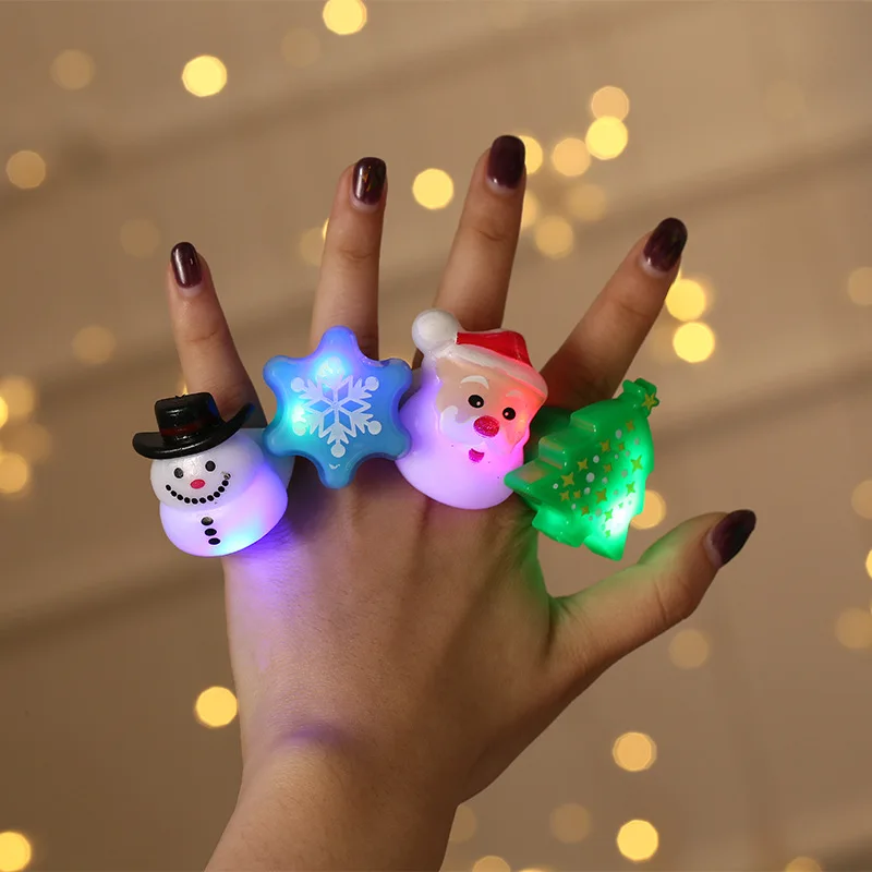 Christmas Gift Merry Christms Party Finger Lights Santa Claus Snowflake Xmas Tree Snowman Ring Children Finger Toys Natol Gift