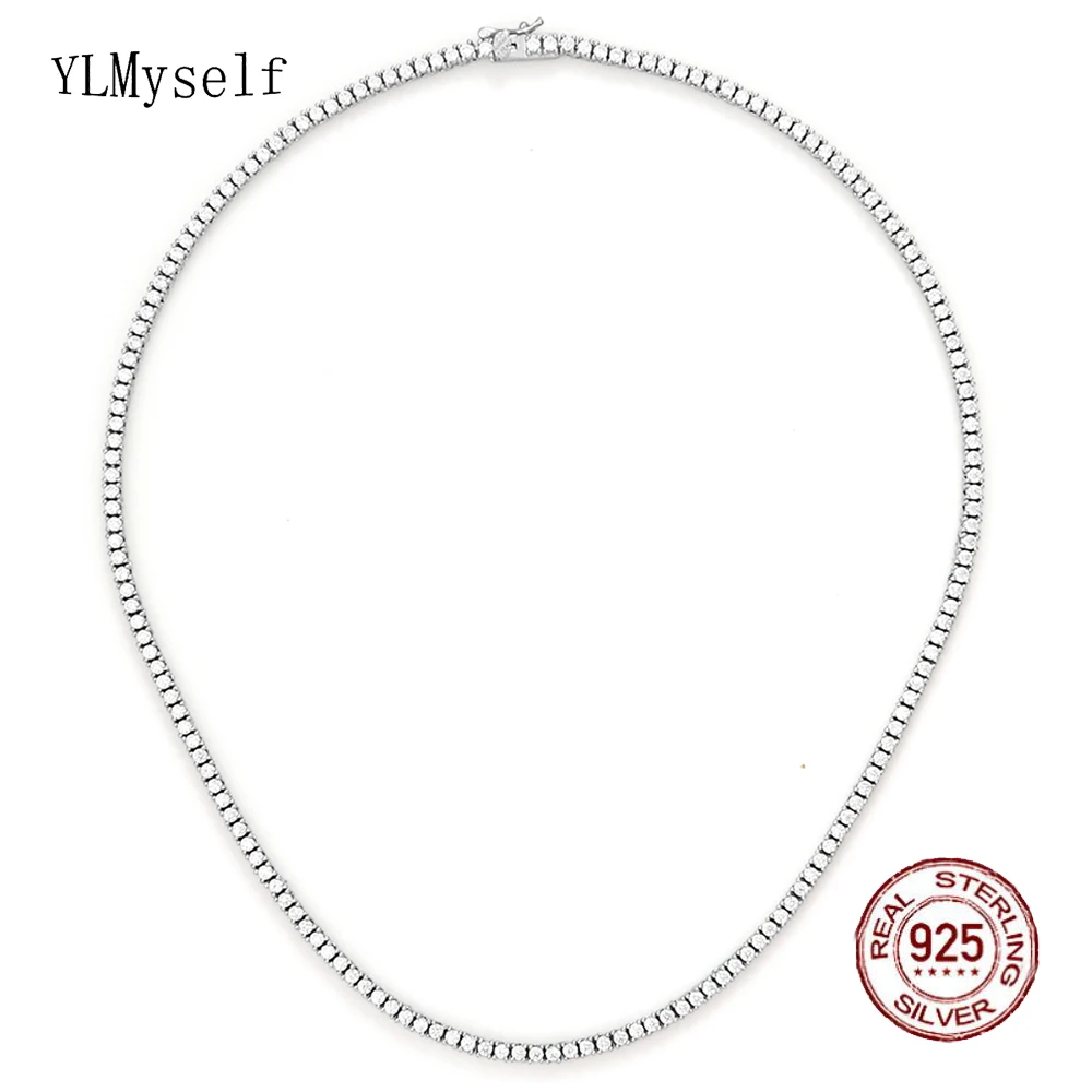 

41/42/43cm(16/17 Inch) Real 925 Sterling Silver 2 mm Zircon Tennis Chain Necklace Women Engagement Wedding Choker Fine Jewelry