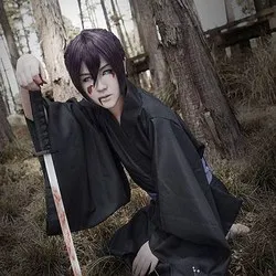 Anime Noragami Yato Cosplay Costume Full Set Black Kimono Yukata ( Clothes + Belt ) Halloween Party Dress with wigs full set