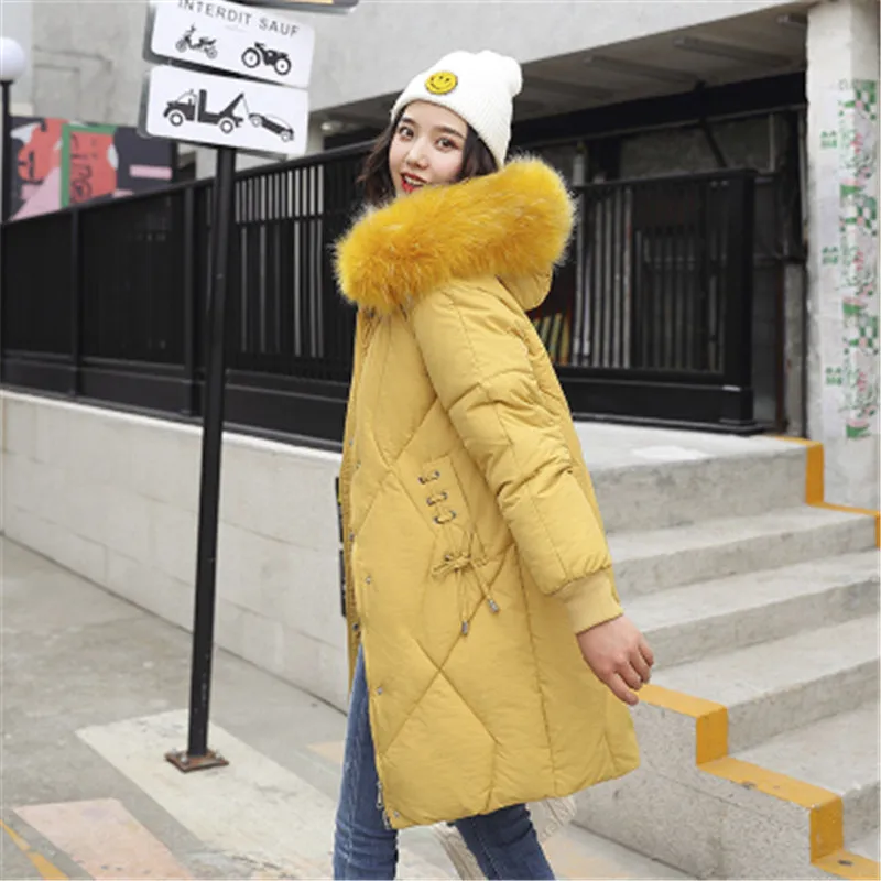 Winter new Korean version of the down jacket cotton ladies long cotton coat thickened warm big fur collar padded jacket