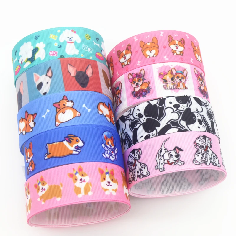 DHK 7/8\'\'5yards Dog Printed Grosgrain Ribbon Accessory Hairbow Headwear Decoration DIY Wholesale OEM E1892