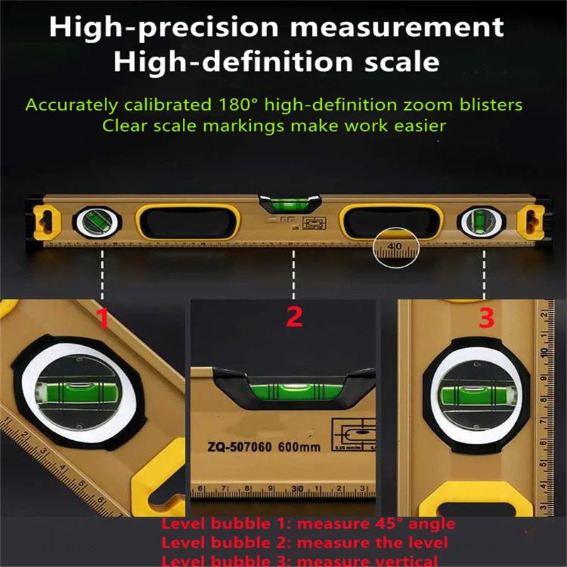 High Precision High Bearing Ruler Magnetic Mini Spirit Level Balance Horizontal Ruler Bubbles Lever for Home Decoration