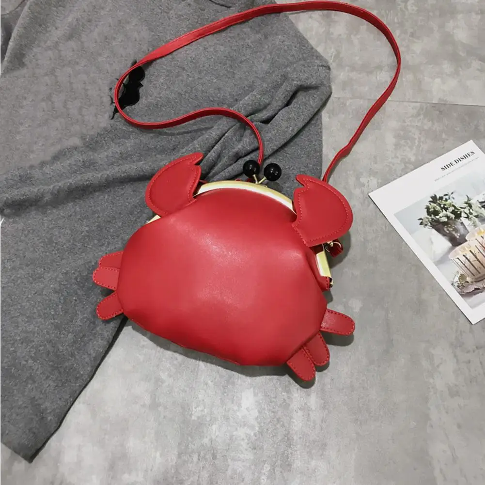 Shoulder Bag Women\'s Bag Funny Crab Shape Solid Color Lady Faux Leather Twist Lock Crossbody Women\'s Shoulder Bag Fashion