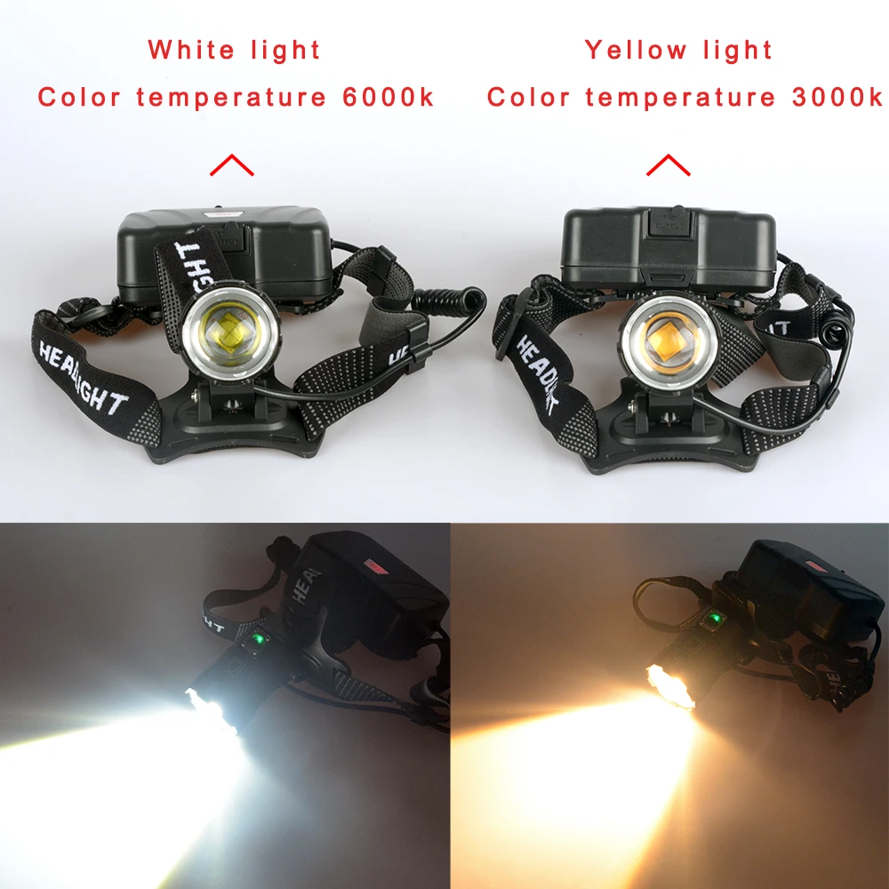 7000lm Super Bright Led xhp70 headlight White/yellow Headlamp usb Rechargeable Head Torch lantern 18650 battery fishing camping