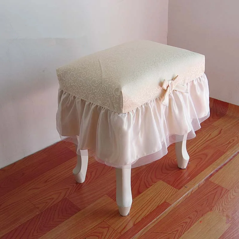 princess beige/pink rectangle makeup stool cover bench piano stool cover decorative flounce seat cushion round lace chair cover