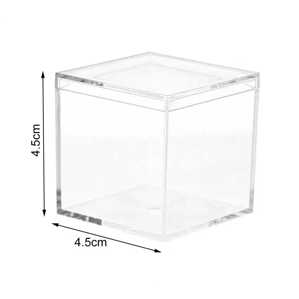 4Pcs Wedding Clear Candy Box Plastic Transparent Square Cube Box Portable Lid Case Storage Organizer