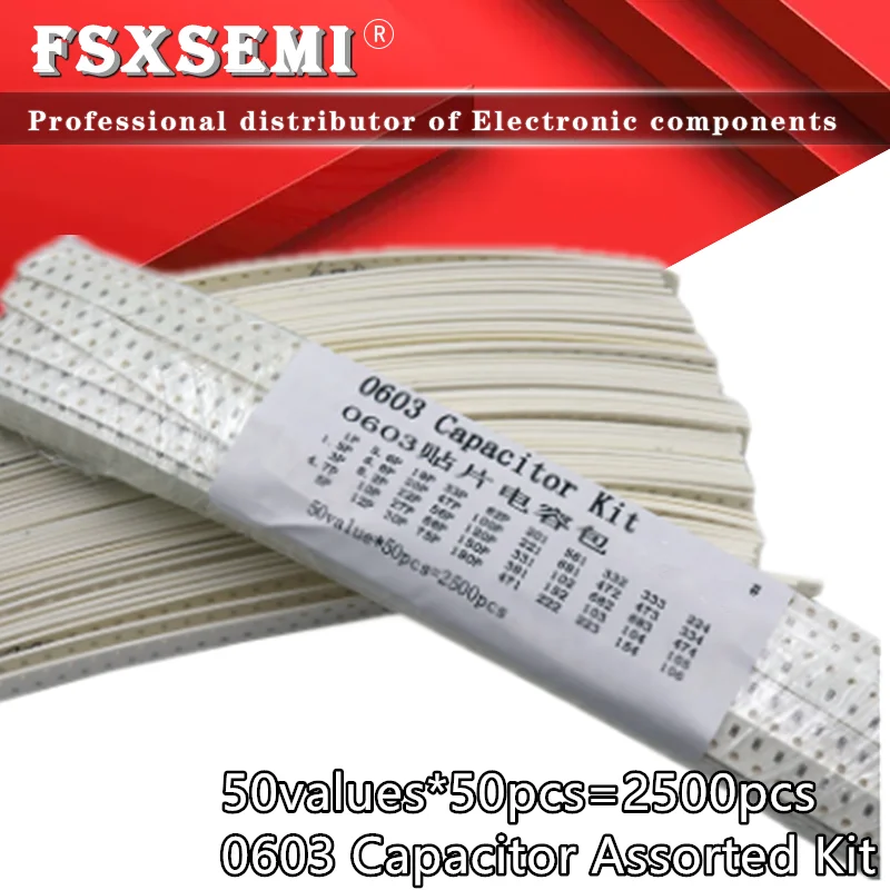 

50values*50pcs=2500pcs 0603 SMD Ceramic Capacitor Assorted Kit 1pF~10uF 10V~50V Chip Samples kiT 1PF 1.5PF 3PF 10NF 1NF 22nf