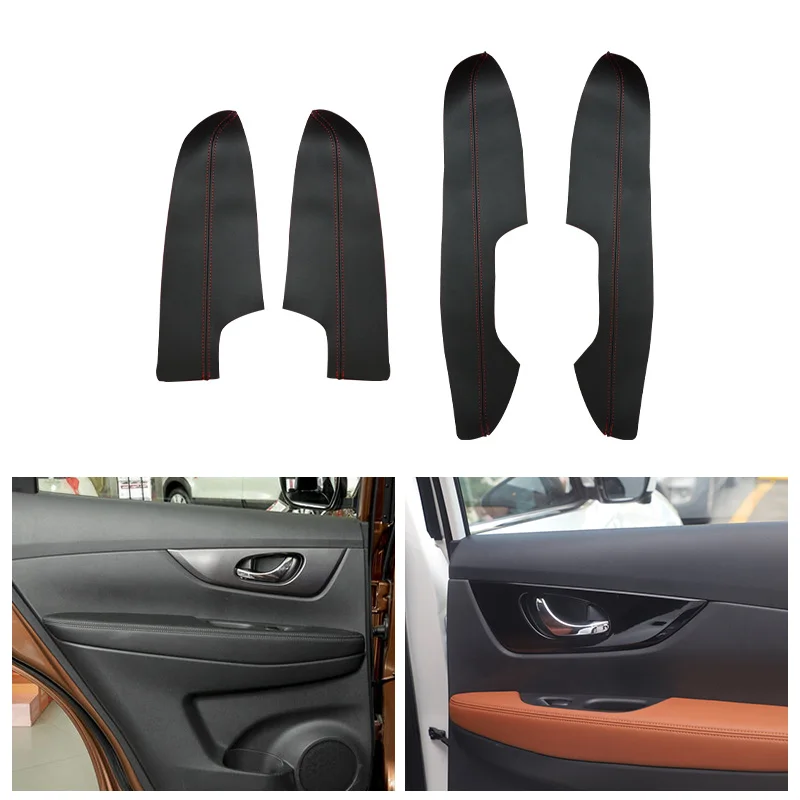 4pcs Car-styling Interior Door Armrest Panel Leather Cover Proective Trim For Nissan X-Trail Rogue 2014 2015 2016 2017 2018