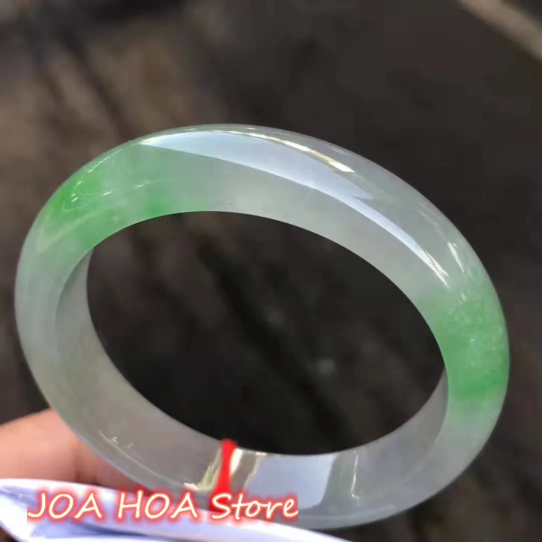 High Ice Floating Green Flower Jade Bracelet Natural Myanmar Jadeite Bangle Women's Handring FINE Jewelry