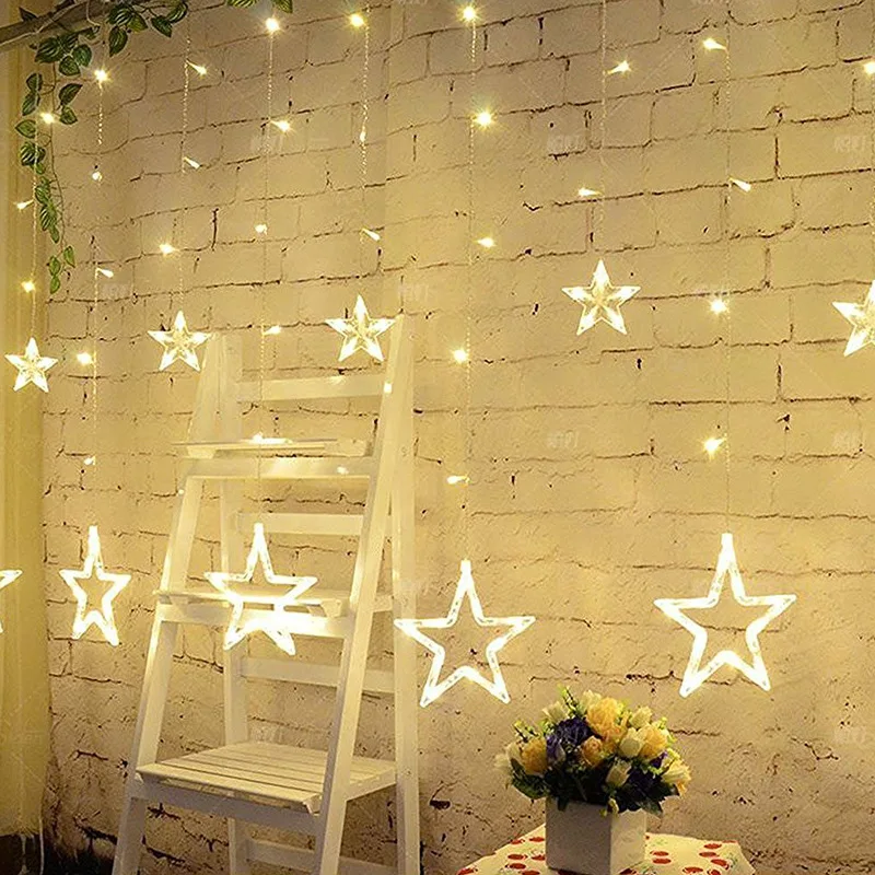 2.5m luzes de fadas estrela cortina led string para festa casamento ac220v ou 110v guirlanda iluminação decoração natal cortina luz