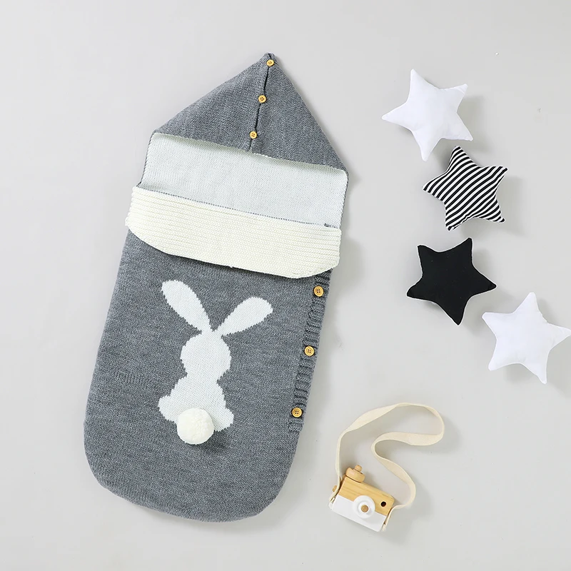 

Детские спальные мешки с милым Кроликом, вязаный мешок с 3D помпоном для новорожденных, девочек, мальчиков, спальный мешок для малышей, модный конверт для пеленания на коляску