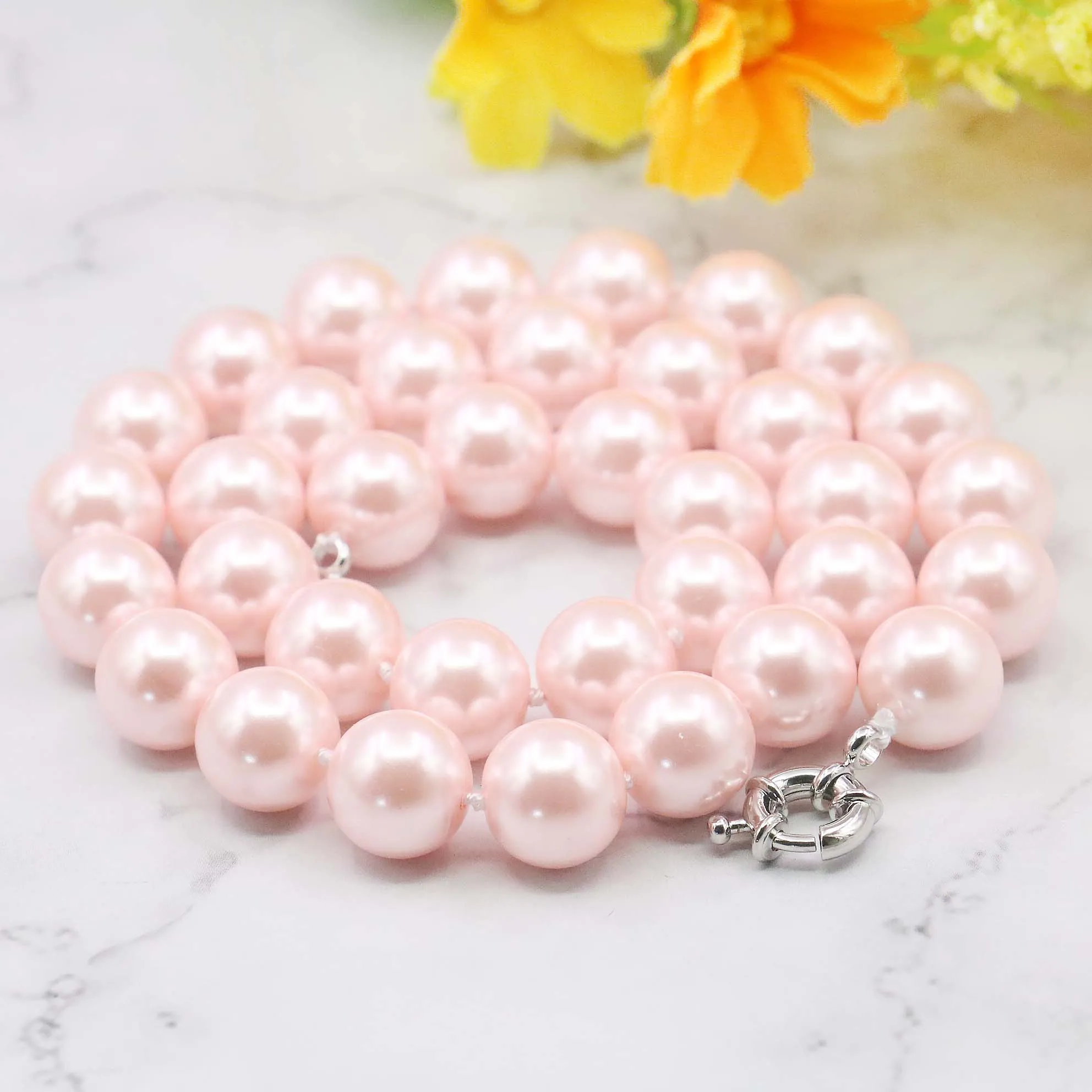 DIY 10 12mm Pink South Sea Shell Pearl Necklace 18\