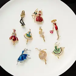 Mix Style Cute Dancing Ballet Girl Dancer Crystal Rhinestone Brooches for Women Pin Bijouterie Corsage Fashion Wedding Jewelry