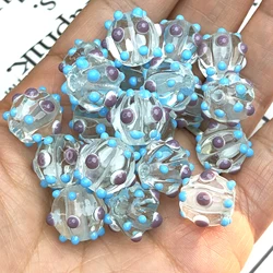 12mm Large Murano Clear Lake Blue Spot Lampwork Glass Loose Spacer Beads For Jewerly Making Diy Earring Accessories