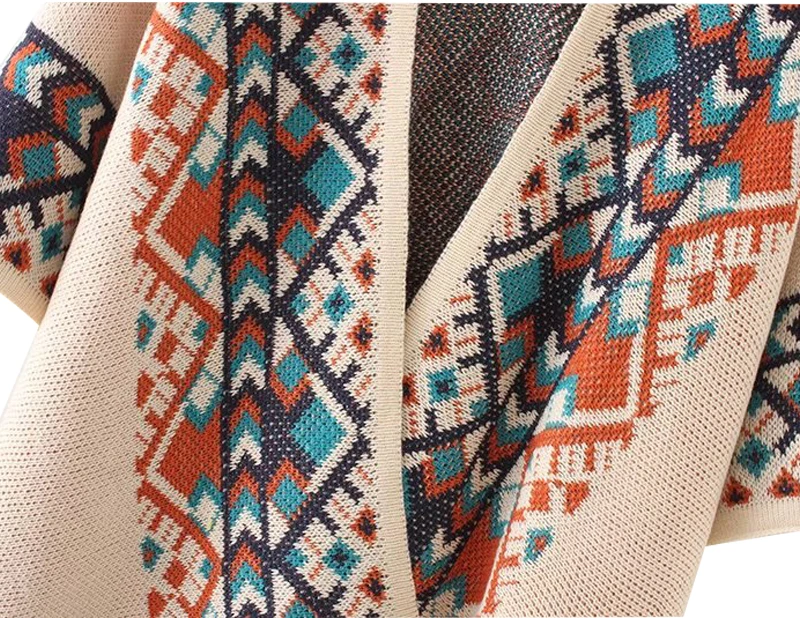 Cheshanf 2021 Frauen Herbst Winter Tribal Ethnic Stricken Strickjacke Pullover Warm Schal Mode Streetwear Poncho Cape